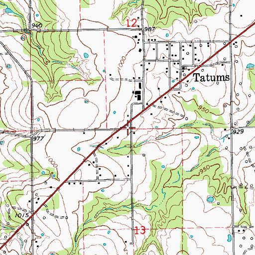 Topographic Map of Town of Tatums, OK