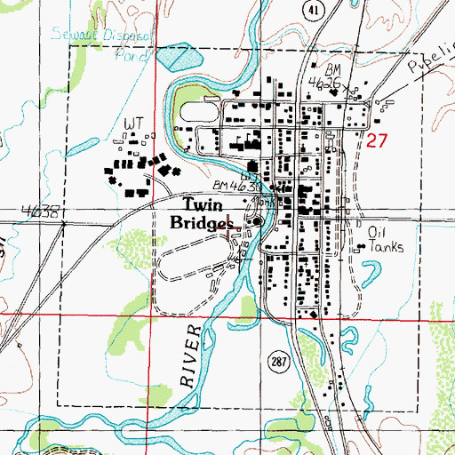 Topographic Map of Town of Twin Bridges, MT