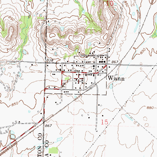 Topographic Map of Town of Wann, OK