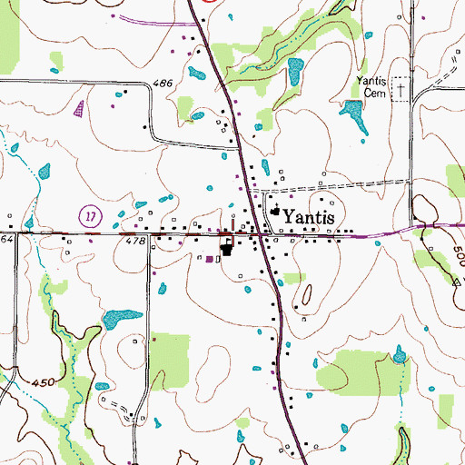 Topographic Map of Town of Yantis, TX
