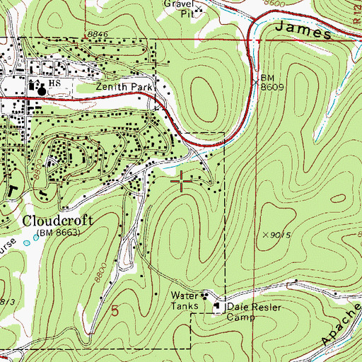 Topographic Map of Village of Cloudcroft, NM