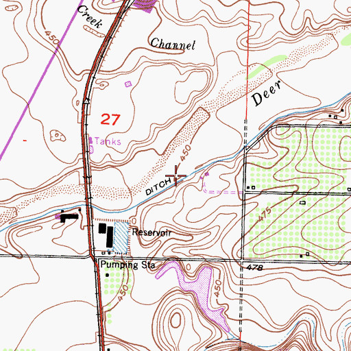 Topographic Map of Deer Creek Ditch, CA