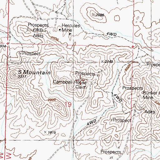 Topographic Map of Campbell House Claim, AZ