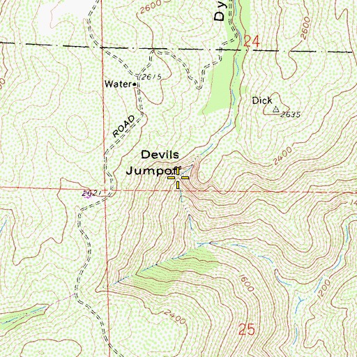 Topographic Map of Devils Jumpoff, CA