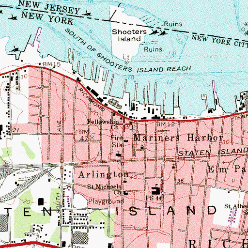 Topographic Map of Mariner's Harbor Playground, NY