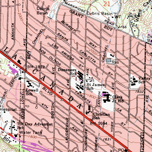 Topographic Map of Dunsmore Elementary School, CA