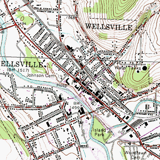 Topographic Map of Wellsville Municipal Building, NY