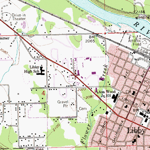 Topographic Map of Flathead Valley Community College Libby Campus, MT