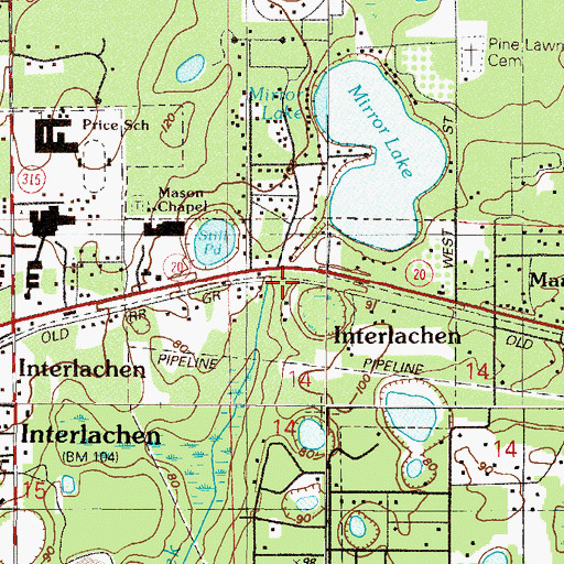 Topographic Map of Interlachen Post Office, FL