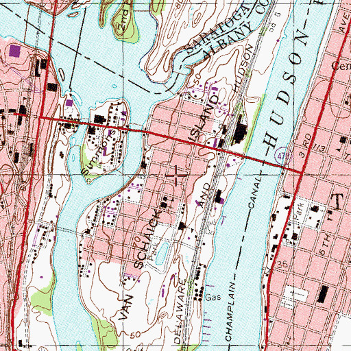 Topographic Map of Cohoes Hose Company Number 5, NY