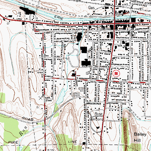 Topographic Map of Perkins Elementary School, NY