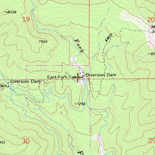 Topographic Map of East Fork Cabin, CA