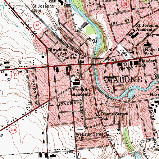 Topographic Map of Malone Middle School, NY