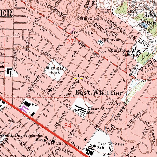 Topographic Map of East Whittier, CA