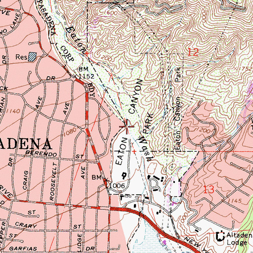 Topographic Map of Eaton Canyon Park, CA