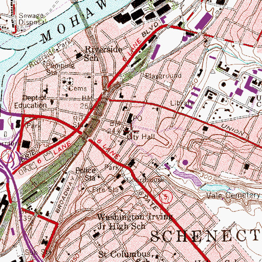 Topographic Map of Schenectady City Hall, NY