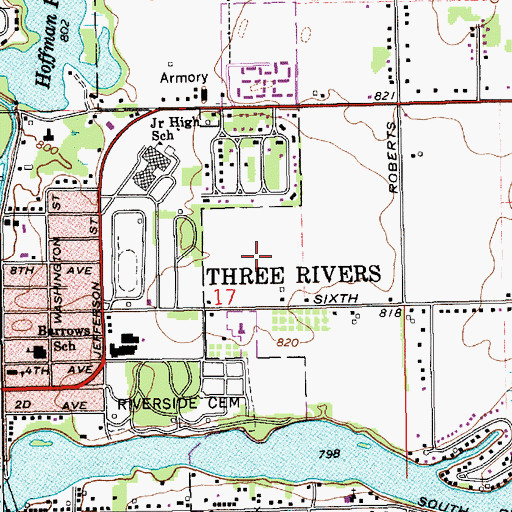 Topographic Map of Three Rivers High School, MI