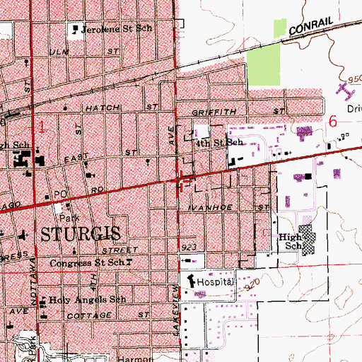 Topographic Map of Sturgis Foot and Ankle Clinic, MI