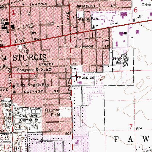 Topographic Map of Sturgis Hospital Specialty Center, MI