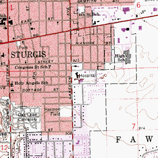 Topographic Map of Sturgis Hospital, MI