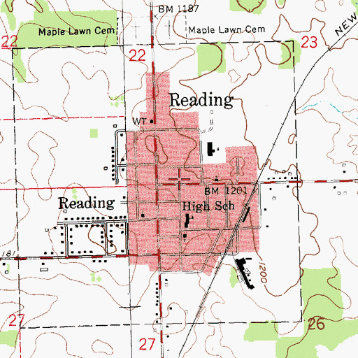 Topographic Map of Reading Community Fire Department, MI