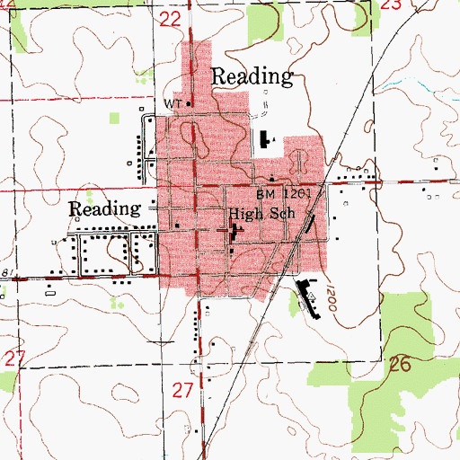 Topographic Map of Reading High School, MI