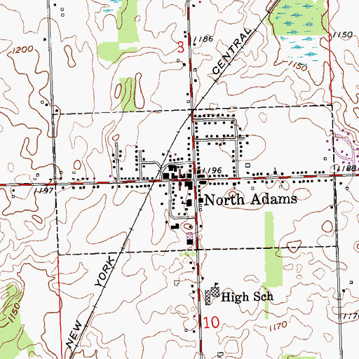 Topographic Map of North Adams Post Office, MI