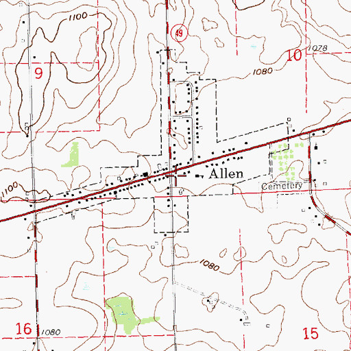 Topographic Map of Allen Post Office, MI