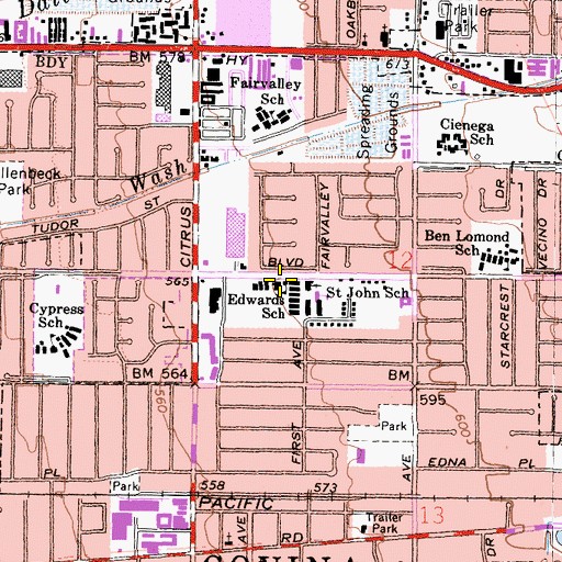 Topographic Map of Edwards Intermediate School, CA