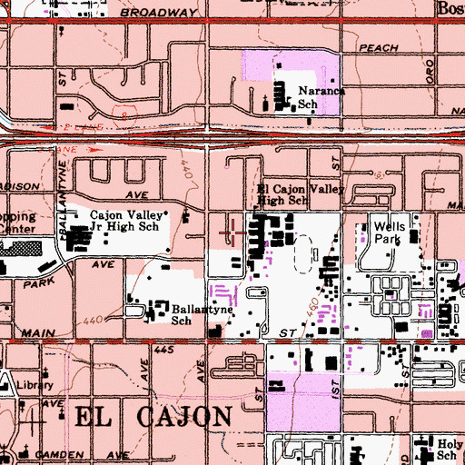 Topographic Map of El Cajon Valley High School, CA