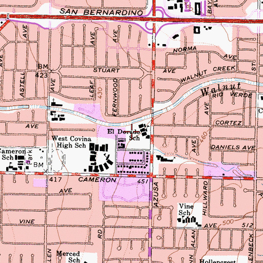 Topographic Map of El Dorado School, CA