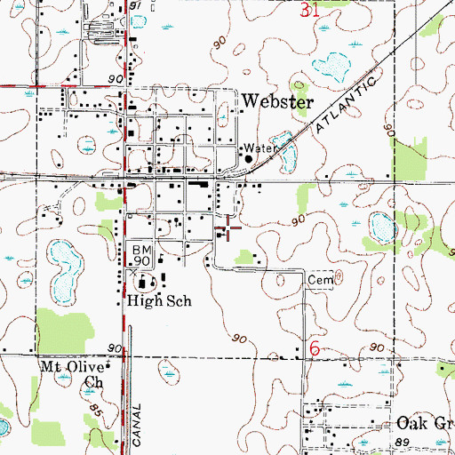 Topographic Map of Webster United Methodist Church, FL