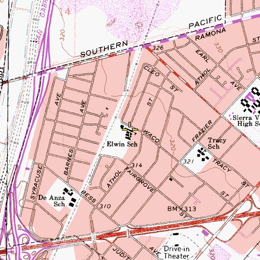 Topographic Map of Elwin Elementary School, CA