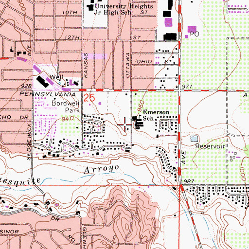 Topographic Map of Emerson Elementary School, CA