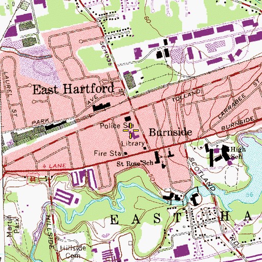 Topographic Map of East Hartford Fire Department Station 3 Headquarters, CT