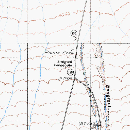 Topographic Map of Emigrant Ranger Station, CA