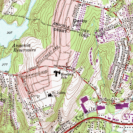 Topographic Map of Derby Fire Department Hotchkiss Hose Company 1, CT