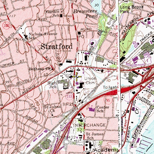 Topographic Map of Stratford Fire Department Station 1 Headquarters, CT