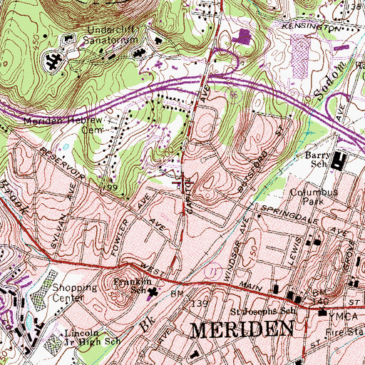 Topographic Map of Meriden Fire Engine Company 1, CT