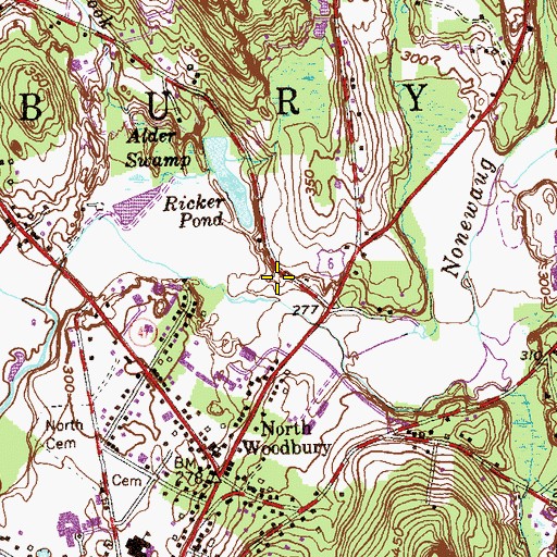 Topographic Map of Woodbury Volunteer Fire Department / Orenaug Fire Company, CT