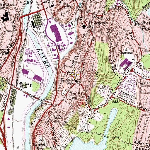 Topographic Map of Ansonia Fire Department Webster Hose Company 3, CT