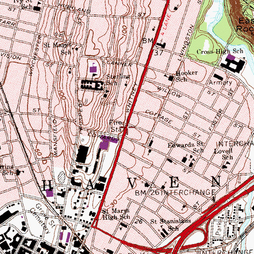 Topographic Map of New Haven Fire Department Engine Company 8, CT