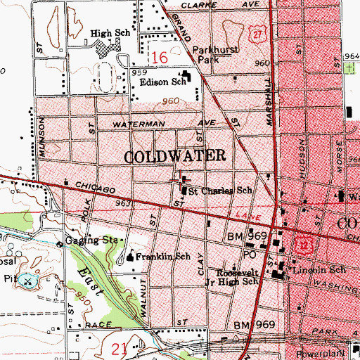 Topographic Map of Saint Charles Catholic Church, MI