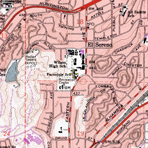 Topographic Map of Farmdale Elementary School, CA