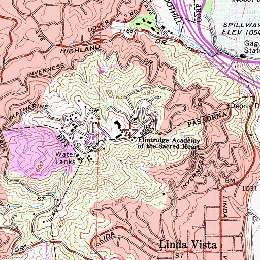 Topographic Map of Flintridge Academy of the Sacred Heart, CA
