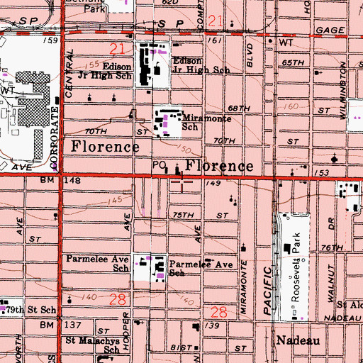 Topographic Map of Florence, CA