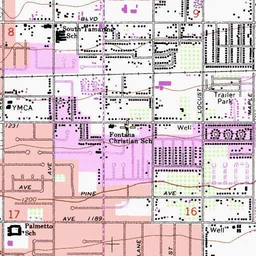 Topographic Map of Fontana Christian School, CA