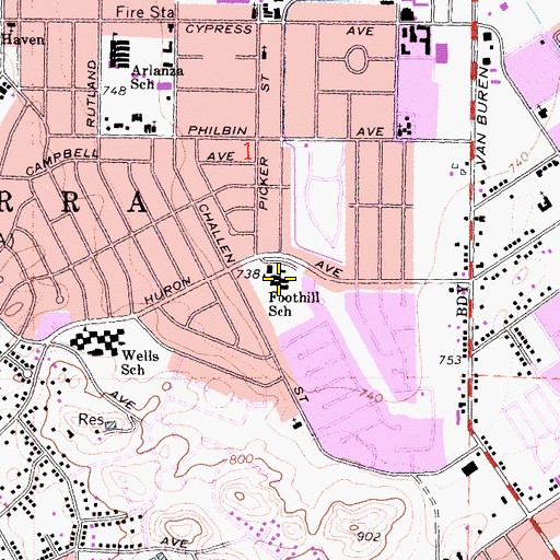 Topographic Map of Foothill Elementary School, CA