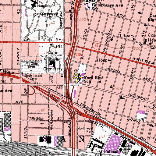 Topographic Map of Ford Boulevard Elementary School, CA