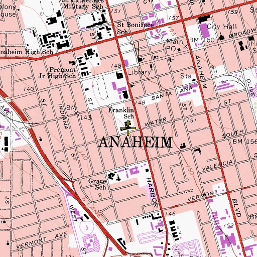 Topographic Map of Benjamin Franklin Elementary School, CA